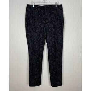 Chico’s Black Paisley Print Pull On Dress Pants Size 2.5 Large